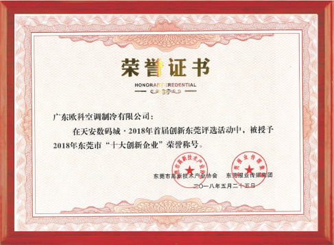 東莞十大創新企業證書